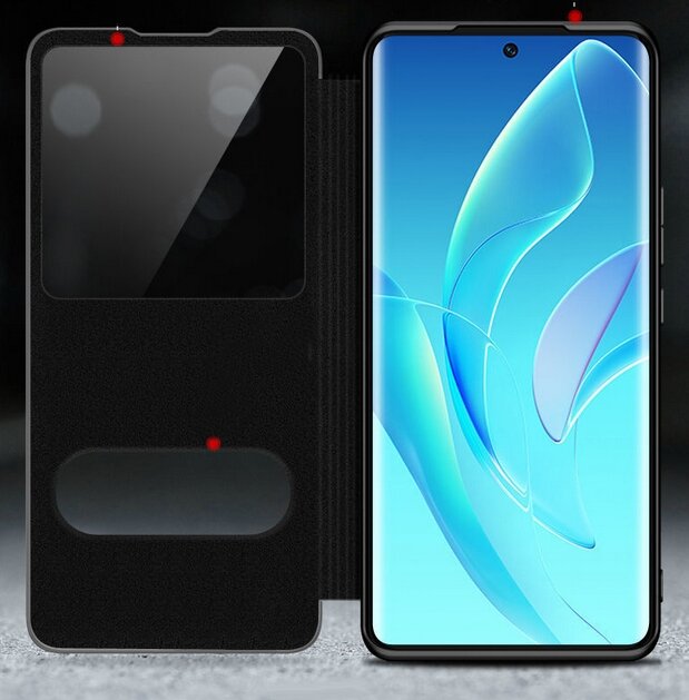 Чехол-книжка MyPads Anteprima для Honor X9 / X30 / X40 GT / X40 GT Racing / Magic4 Lite 5G с окном вызова предпросмотра и свайпом черный — фото 1
