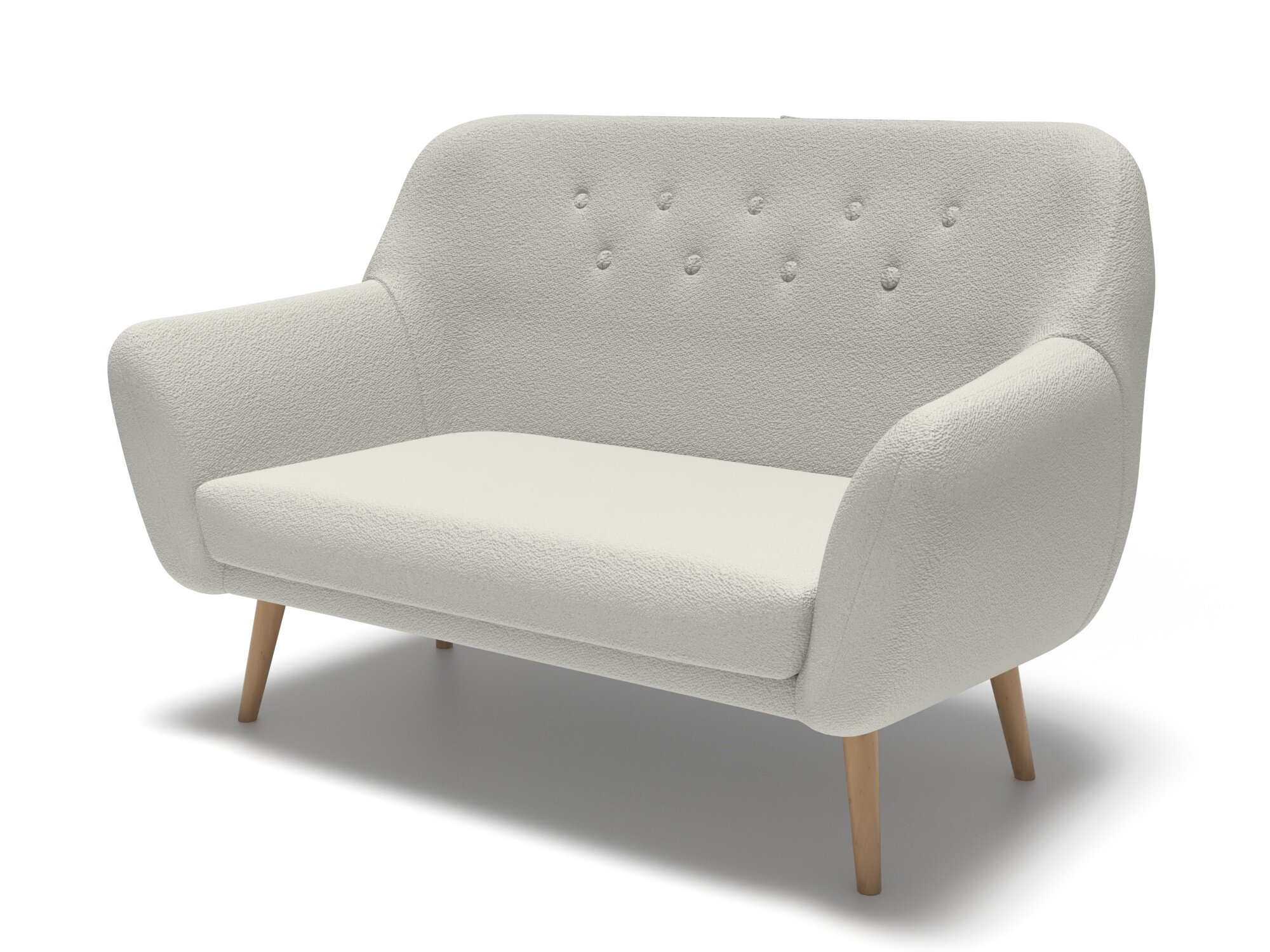 Мини диван Soft Element Мобидик White, двухместный, букле, деревянные ножки, стиль скандинавский лофт, офисный, на дачу, для кафе и ресторанов