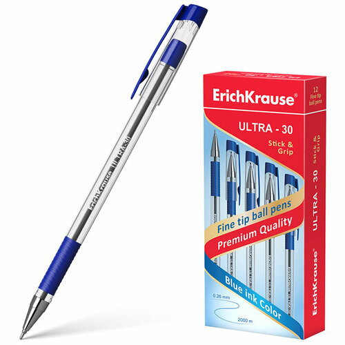 Ручка шариковая Erich Krause Ultra-30 (0.35мм, синий цвет чернил, масляная основа) 12шт. (19613) ручка шариковая erich krause ultra 30 0 35мм синий цвет чернил масляная основа 12шт 19613