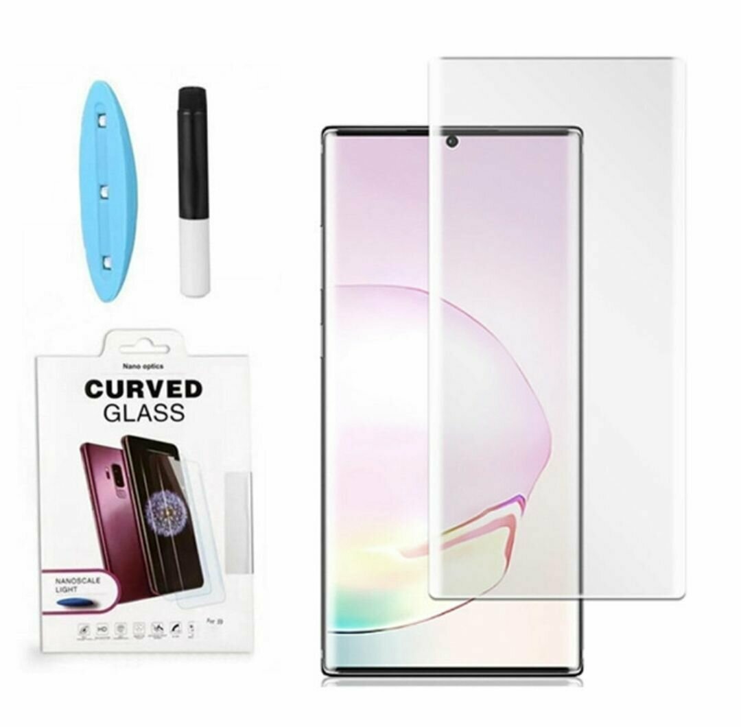 Защитное стекло 3D для Samsung Galaxy Note 10 Plus, 10+ (клей + УФ лампа) самсунг галакси нот 10 плюс — фото 1