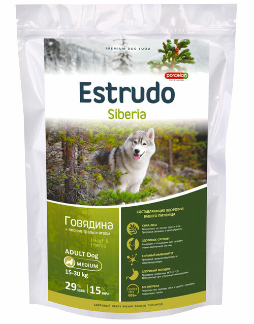 Сухой корм Estrudo Siberia (Говядина + лесные травы) для взрослых собак средних пород, 1 кг