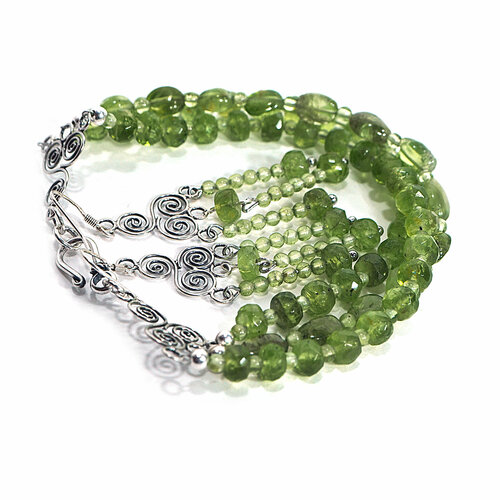 Комплект бижутерии Милор Оазис: серьги, браслет, хризолит, металл, размер браслета 18 см, зеленый, серебряный