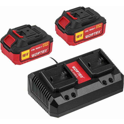 Комплект аккумулятор 18В 4Ач 2 штуки и зарядное устройство WORTEX ALL1 (1329413)