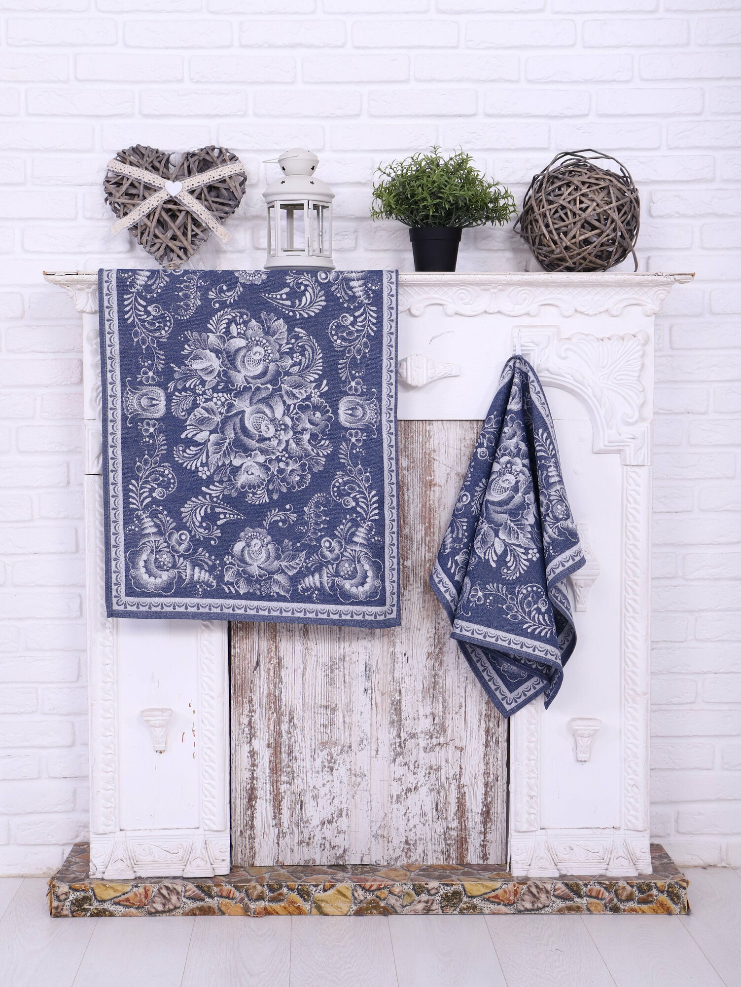 фото "Яковлевский лён" - жаккардовое полотенце "Гжель", синий, 50х70