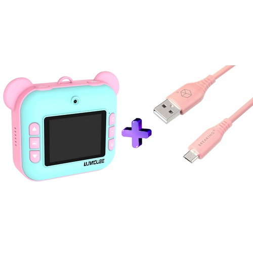 Комбо: Фотоаппарат моментальной печати LUMICAM PRINTY DK04 pink + Кабель Breaking Silicone USB - Micro USB, 2.4 A, 1 метр (Розовый)