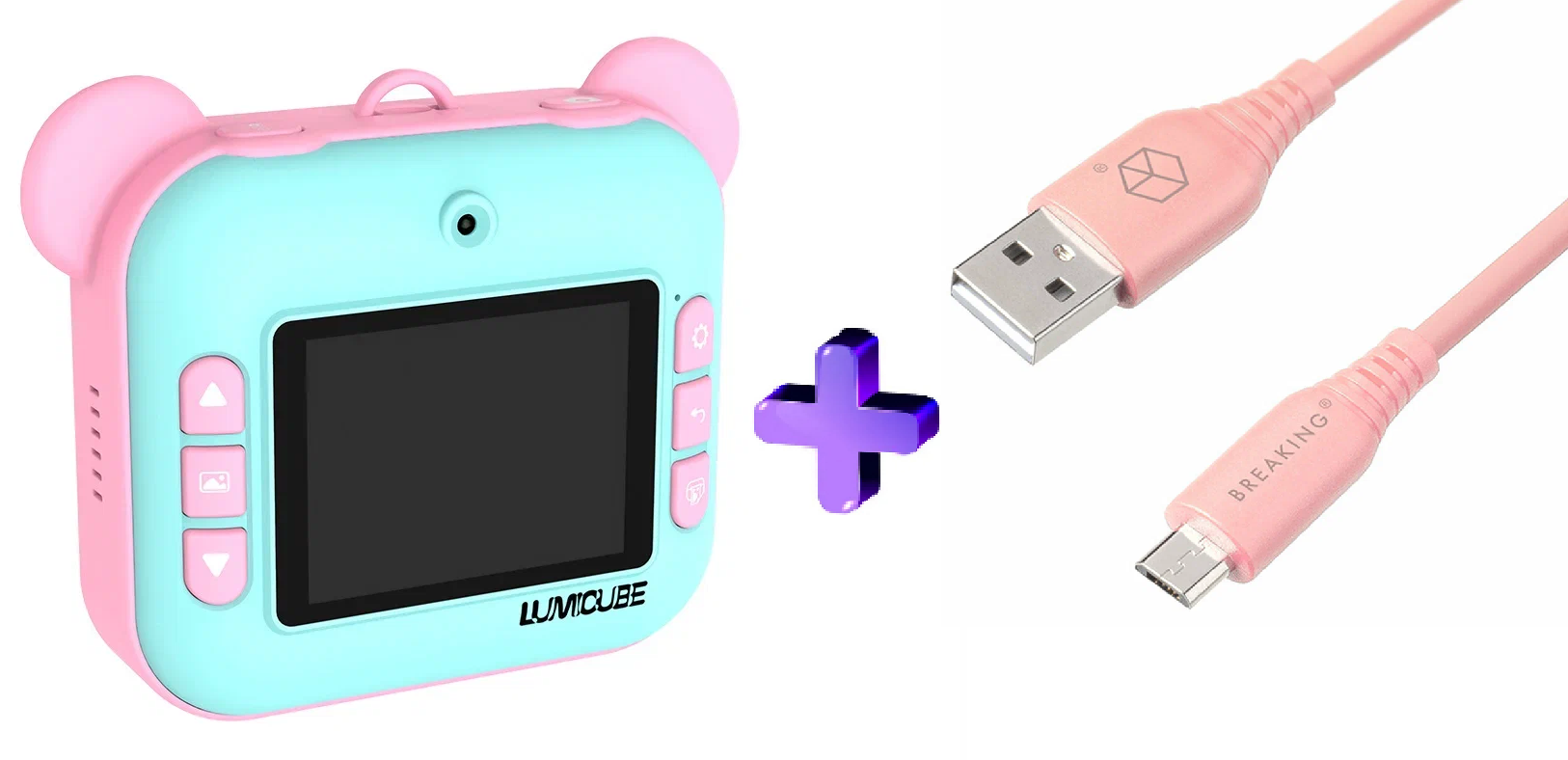 Комбо: Фотоаппарат моментальной печати LUMICAM PRINTY DK04 pink + Кабель Breaking Silicone USB - Micro USB, 2.4 A, 1 метр (Розовый)