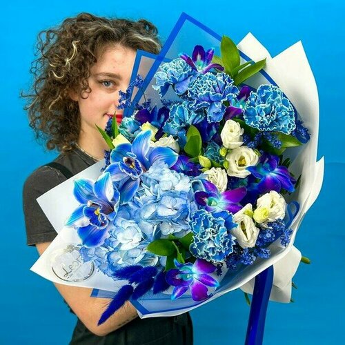 Букет голубые орхидеи, гортензия и небесный диантус. Авторский букет 574. Leora flowers дом цветочной моды Flawery