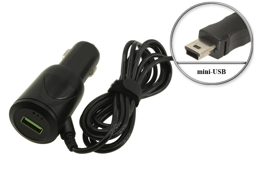 Адаптер (блок) питания 5V, 2A, mini-USB, автомобильный, прямой шнур, 1.5m, зарядное устройство для планшета, GPS-навигатора, видеорегистратора и др.