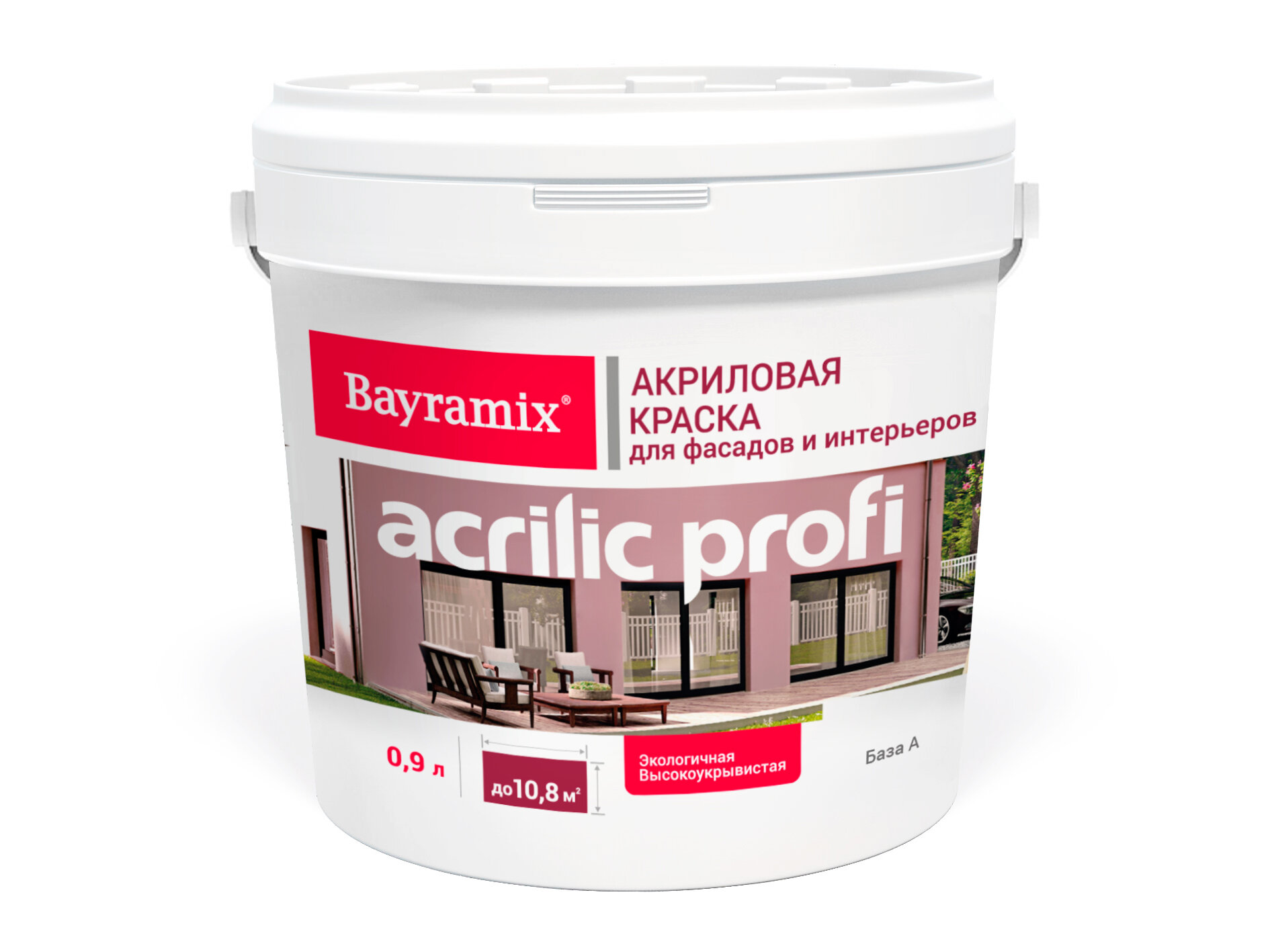 Краска для стен и потолка, фасадная, Bayramix "Acrilic Profi", База A, белая 0,9 л