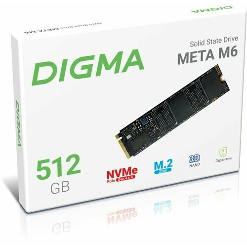 SSD накопитель Digma Meta M6 DGSM4512GM63T 512ГБ, M.2 2280, PCIe 4.0 x4, NVMe, M.2, rtl ssd накопитель 1тб samsung 990 pro mz v9p1t0cw m 2 2280 pcie 4 0 x4 nvme m 2