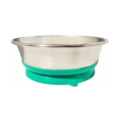 Миска для домашних животных HOMEPET Premium 0,45 л металлическая на зеленой силиконовой подставке с присоской