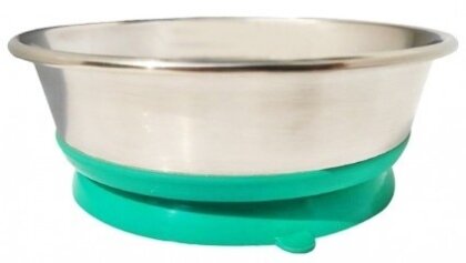 фото Миска для домашних животных HOMEPET Premium 0,45 л металлическая на зеленой силиконовой подставке с присоской
