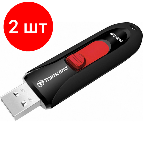 Комплект 2 штук, Флеш-память Transcend JetFlash 590, 32Gb, USB 2.0, ч/крас, TS32GJF590K флешка transcend jetflash 380g 8 гб 1 шт золотистый