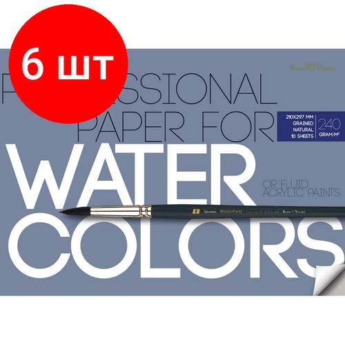 Комплект 6 штук, Бумага для акварели А4.10л, блок 240гр, в папке 4-115 блок склейка для акварели bruno visconti а4 20 листов 1124112