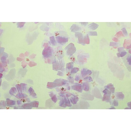 Ткань Шёлковый шифон-креш Armani пурпурно-сиреневые цветочки на салатово-фисташковом фоне, ш132см, 0,5 м