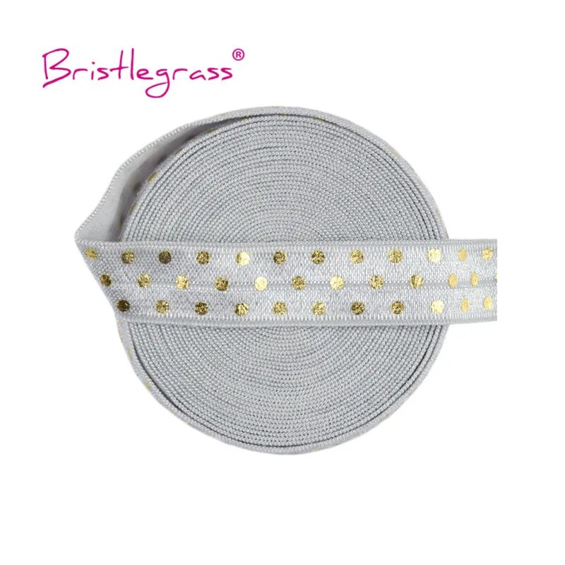 BRISTLEGRASS Эластичная лента для шитья с принтом в горошек 15 мм, Dot A-Silver, 15 мм, 2 Yards