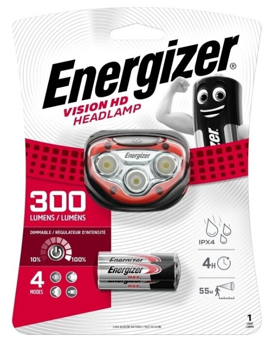 Фонарь светодиодный налобный Energizer Vision HD, 300lm, 3AAA (HDB323)