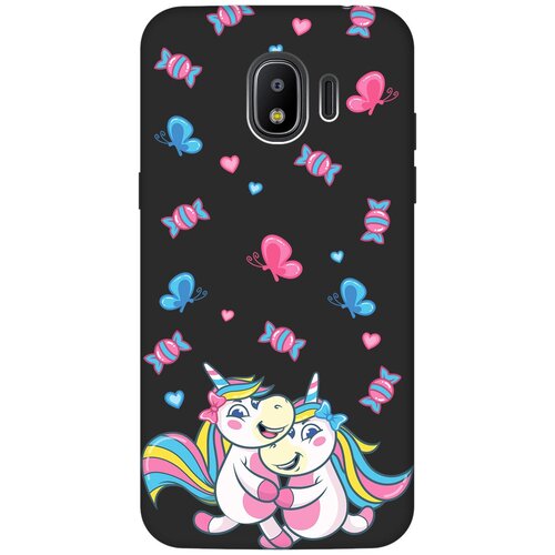 Матовый чехол Unicorns and Candies для Samsung Galaxy J2 (2018) / Самсунг Джей 2 2018 с 3D эффектом черный матовый чехол unicorns and candies для samsung galaxy j6 2018 самсунг джей 6 плюс с 3d эффектом черный