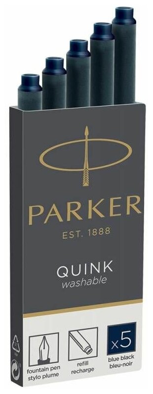 Картриджи чернильные PARKER "Cartridge Quink", комплект 5 шт, темно-синие, 1950385 S142389