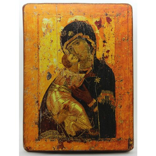 Икона Божией Матери Владимирская, деревянная иконная доска, левкас, паволока, холст, ручная работа (Art.10080Э)