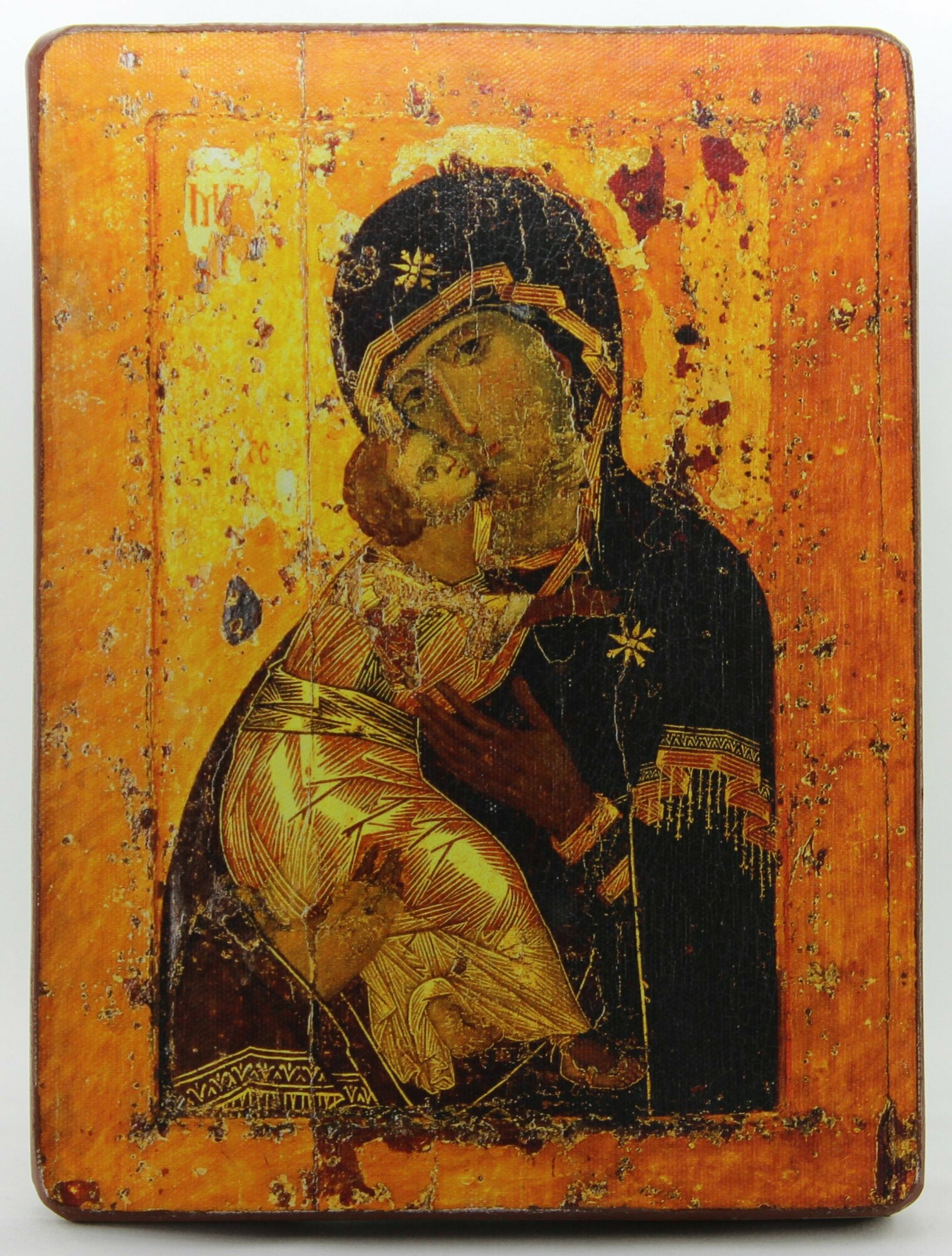 Икона Божией Матери Владимирская, деревянная иконная доска, левкас, паволока, холст, ручная работа (Art.10080Э)