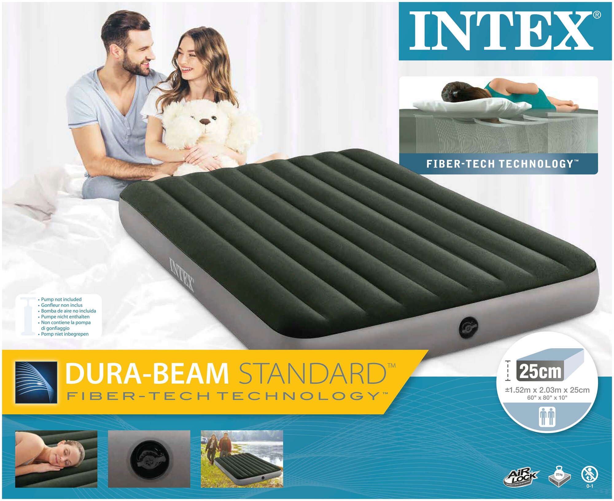 Кровать надувная INTEX 64109 DURA-BEAM PRESTIGE DOWNY, 152x203х25 см - фотография № 4
