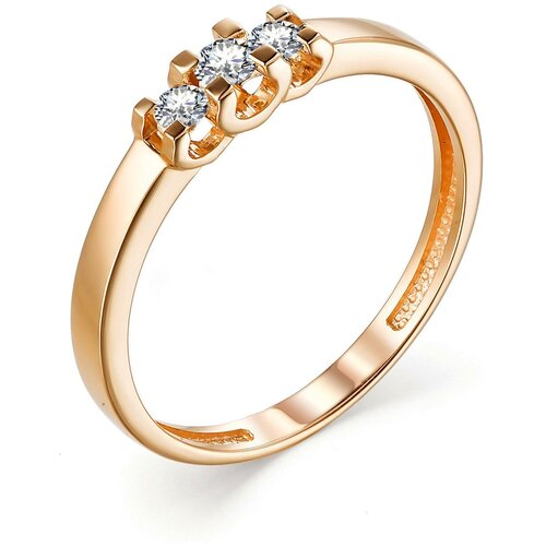 фото Алькор кольцо с 3 бриллиантами из красного золота 13248-100, размер 16