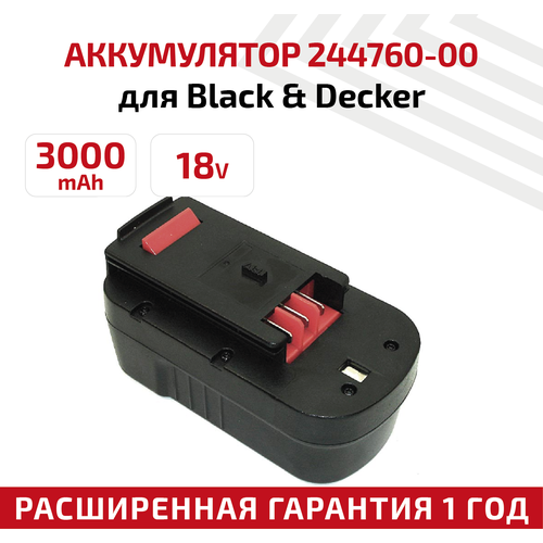 Аккумулятор RageX для электроинструмента Black&Decker (p/n: 244760-00 A1718 A18 HPB18), 18В, 3Ач, Ni-Cd аккумулятор ragex для электроинструмента black