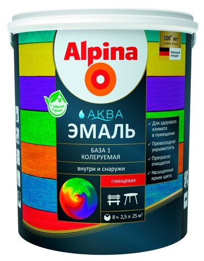 фото Эмаль акриловая Alpina Аква шелковисто-матовая База 1 0,9л