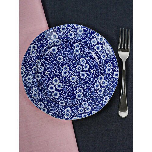Тарелка Burleigh столовая плоская белая с синими цветами 19 см
