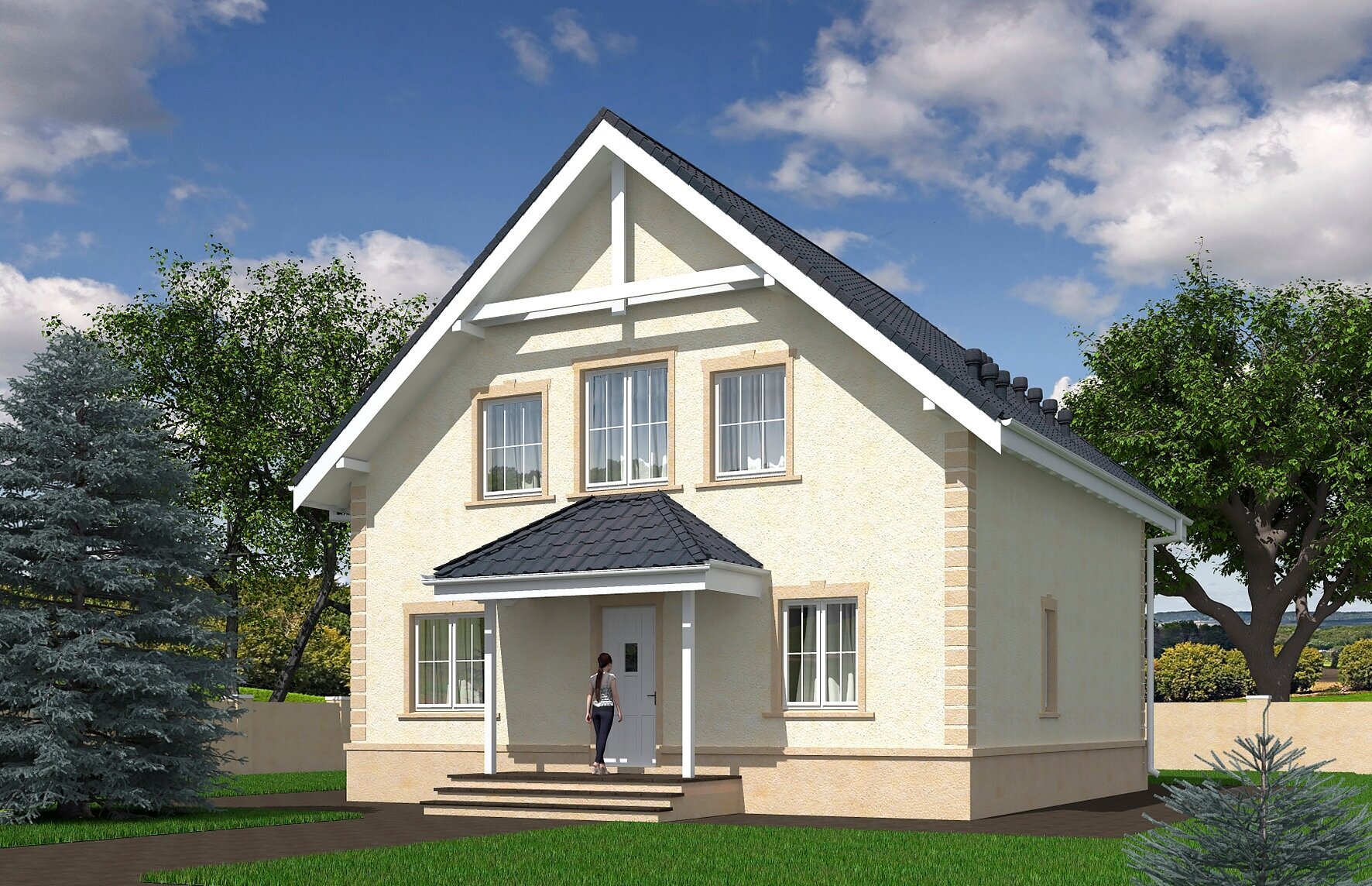 Проект одноэтажного дома с мансардой (150 м2, 10м x12м) Rg5458