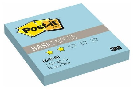 Блок самоклеящийся (стикер) POST-IT Basic, 76х76 мм, 100 л, голубой, 654R-BB