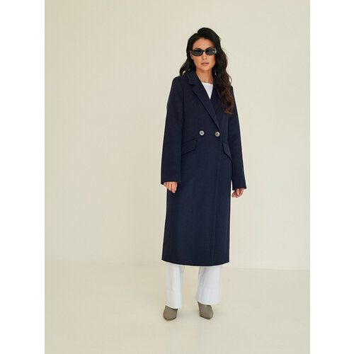 Пальто  Fidan демисезонное, шерсть, силуэт прямой, удлиненное, размер 44, синий