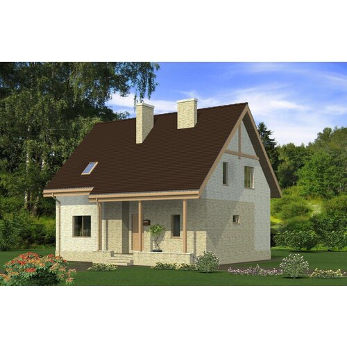 Дом с мансардой и крытой террасой (154 м2, 9м x13м) Rg4954