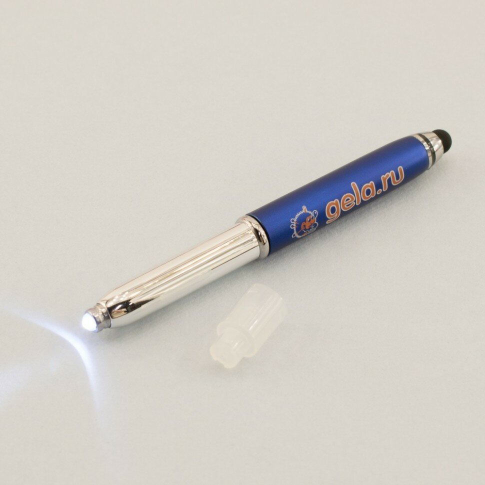 Ручка шариковая GELA.RU с фонариком LED и стилусом 12,5 см синий/серебристый 12 мм* HEMLINE SPEC/G002/12