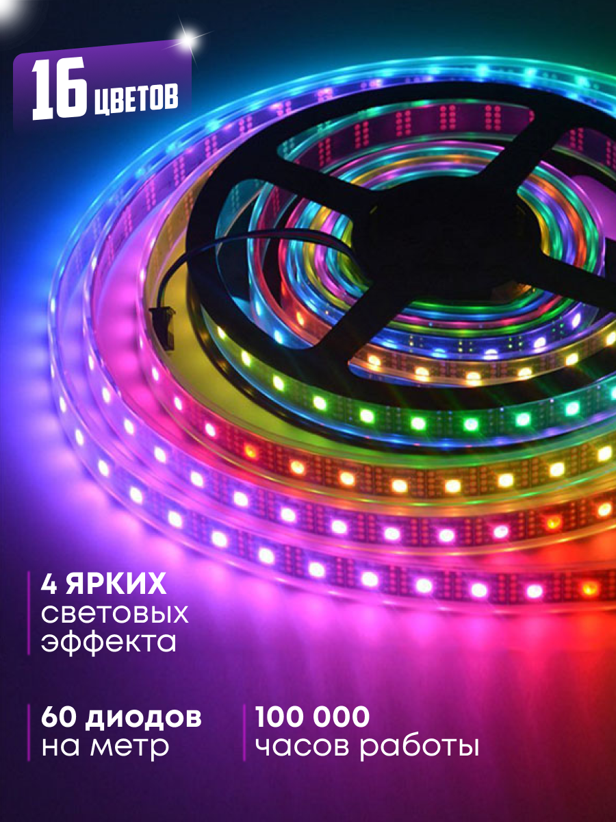 Светодиодная лента с пультом многоцветная RGB для дома 5 м - фотография № 2