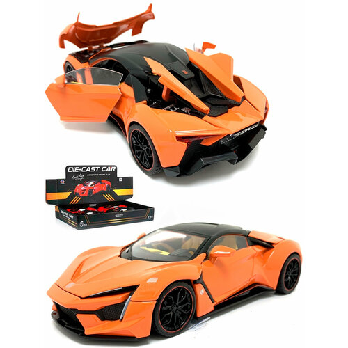 Металлическая машинка 1:24 Lykan Hypersport, инерционная, свет, звук / Оранжевый металлическая машинка 1 24 lykan hypersport 53522 19 инерционная свет и звук коллекционная масштабная модель красный