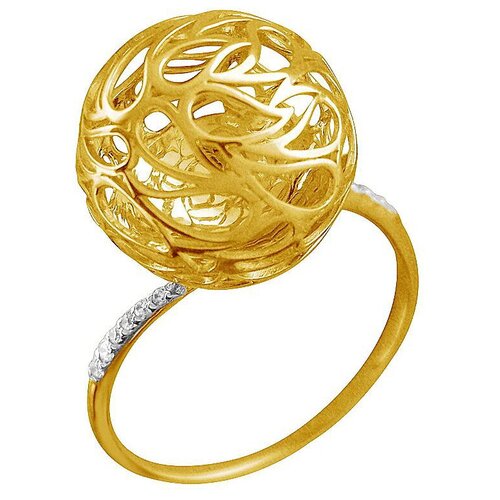 фото Эстет кольцо шарик с 16 фианитами из жёлтого золота 01к1312779р, размер 16.5