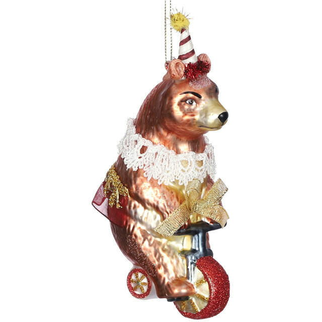 Edelman Стеклянная елочная игрушка Мишка Гораций на велосипеде - Цирк Шапито 15 см, подвеска 1078553