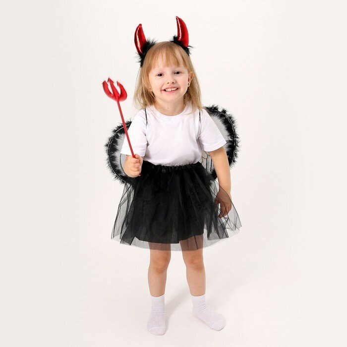 Карнавальный набор "Дьяволёнок": футболка, юбка, ободок, крылья, жезл, рост 98–110 см