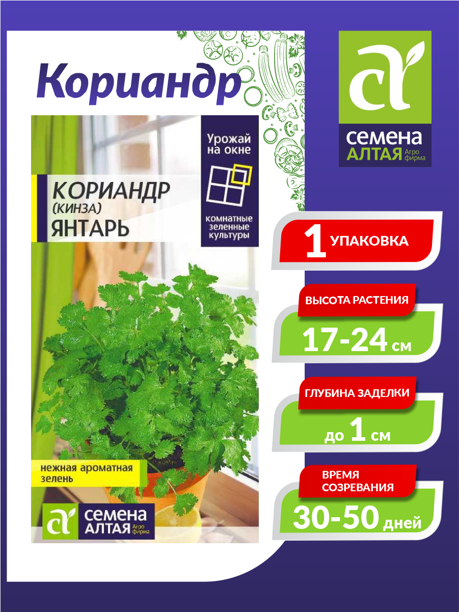 Кориандр (Кинза) Янтарь 2г Ср (Сем Алт) Урожай на окне