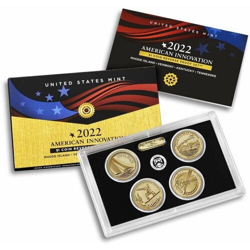 Набор из 4-х монет 1 доллар Американские инновации. S. США 2022 reverse proof