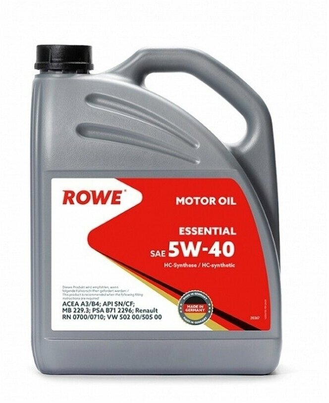 Моторное масло синтетическое ROWE ESSENTIAL SAE 5W-40, 5 литров