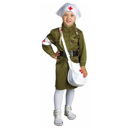 Костюм медсестры Страна Карнавалия: платье, ремень, косынка, повязка, сумка, размер 28, рост 116 см
