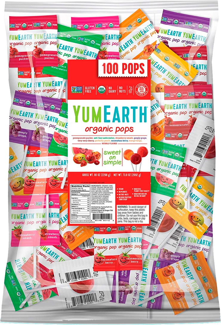 Органические леденцы на палочке YumEarth Organic Fruit Pops, Ассорти, 8 фруктовых вкусов, 100 леденцов - фотография № 1