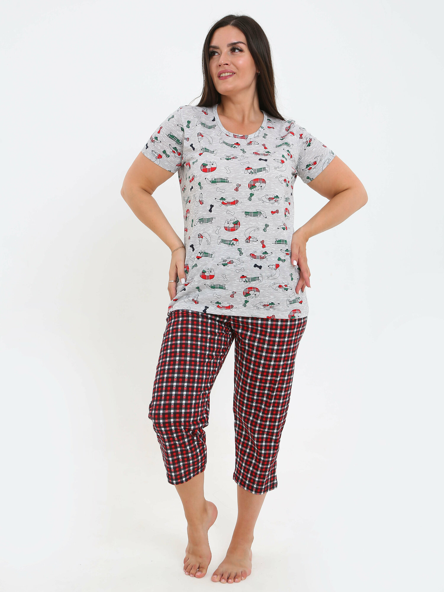 Пижама Soft Home, футболка, бриджи, короткий рукав, трикотажная, карманы, размер 52, серый - фотография № 4