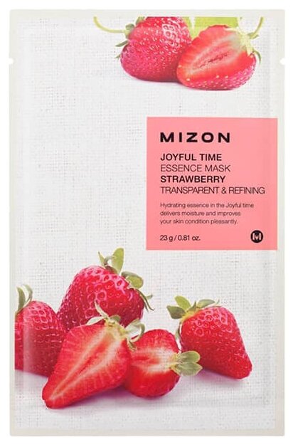 Mizon Joyful Time Essence Mask Strawberry тканевая маска с экстрактом клубники, 23 мл