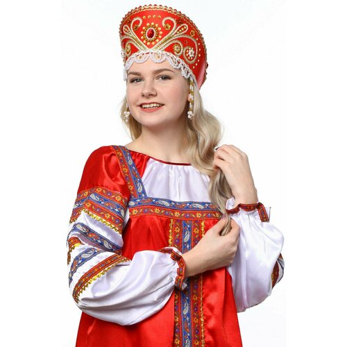 Красный круглый кокошник Kokoshnik-04 кокошник синий с тесьмой универсальный