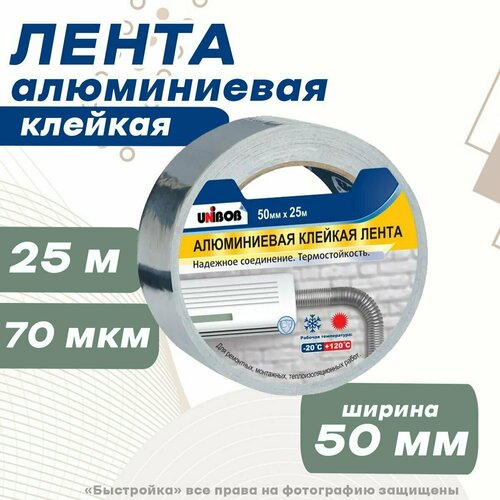 Лента алюминиевая клейкая 50ммх25м, UNIBOB