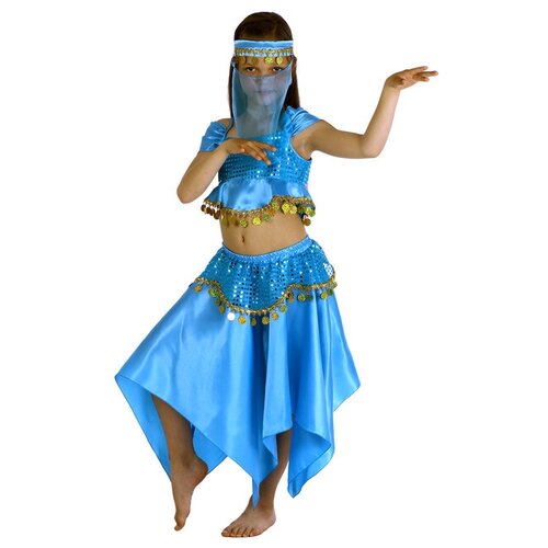 Карнавальный костюм Восточная красавица. Лейла, повязка, топ, юбка, цвет голубой, размер 30, рост 110-116 см